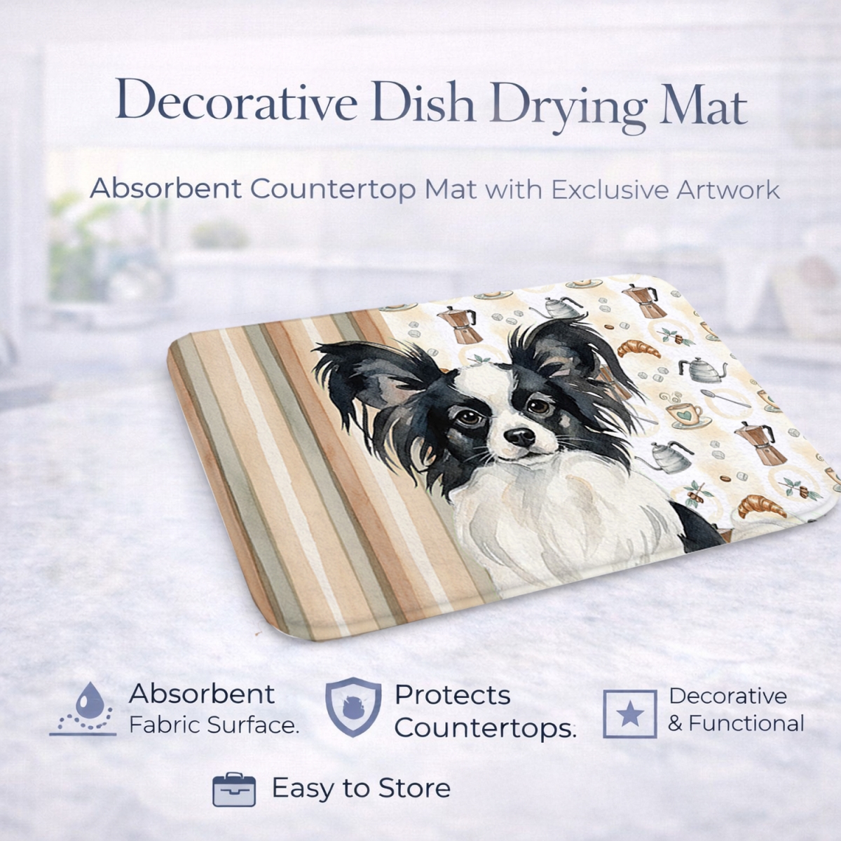 Picture of Carolines Treasures WDK7541DDM 21 x 14 in. Black & White Papillon Coffee Bar Dish Drying Mat
