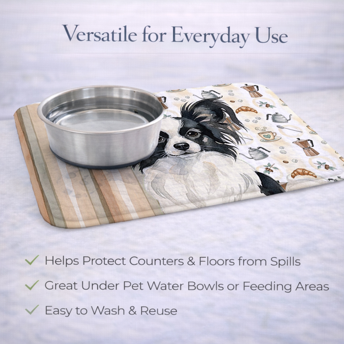 Picture of Carolines Treasures WDK7541DDM 21 x 14 in. Black & White Papillon Coffee Bar Dish Drying Mat