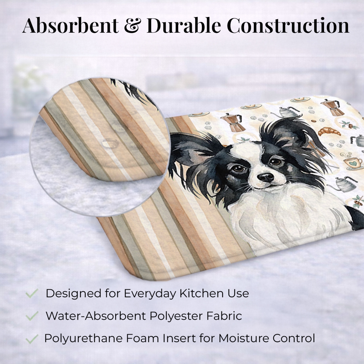 Picture of Carolines Treasures WDK7541DDM 21 x 14 in. Black & White Papillon Coffee Bar Dish Drying Mat