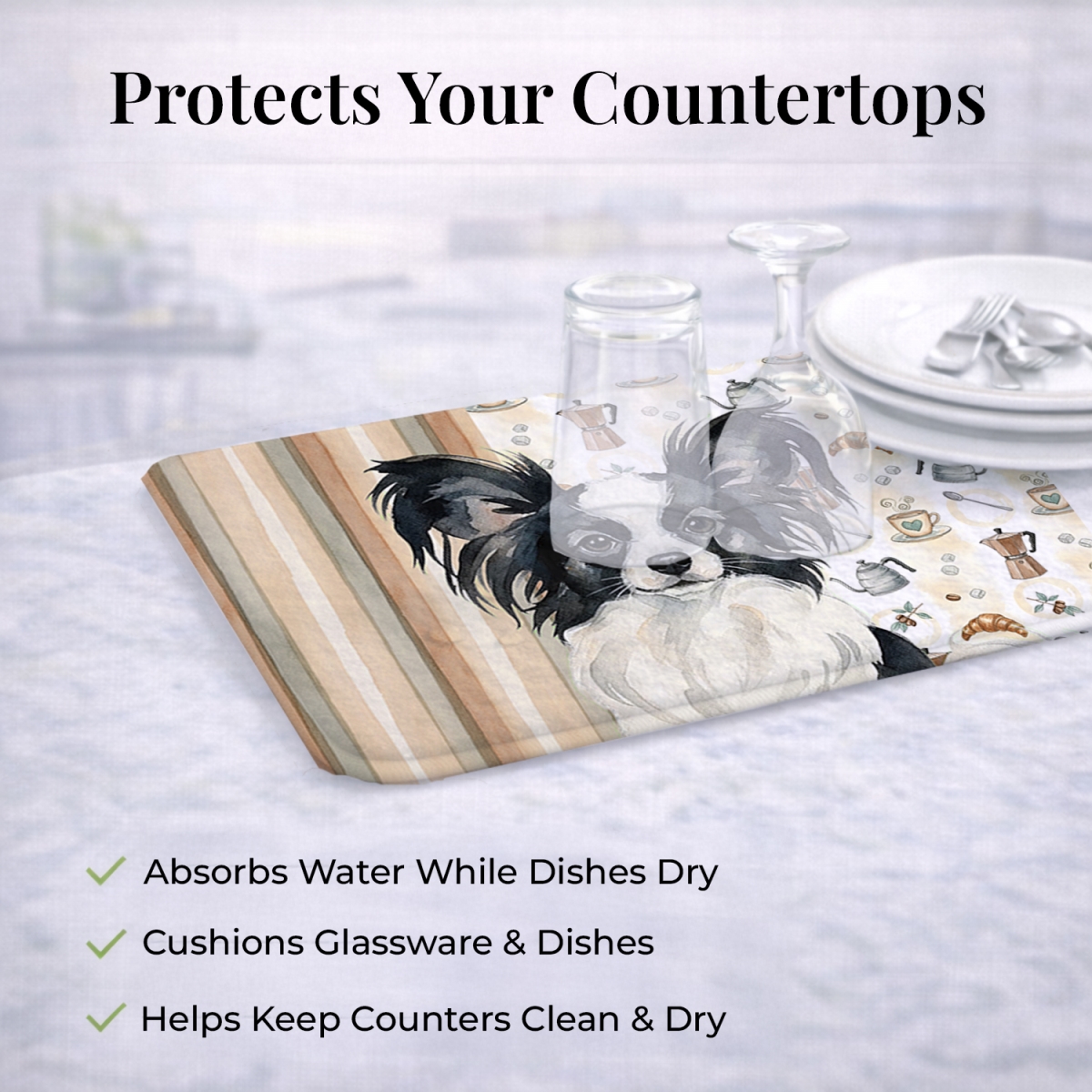 Picture of Carolines Treasures WDK7541DDM 21 x 14 in. Black & White Papillon Coffee Bar Dish Drying Mat