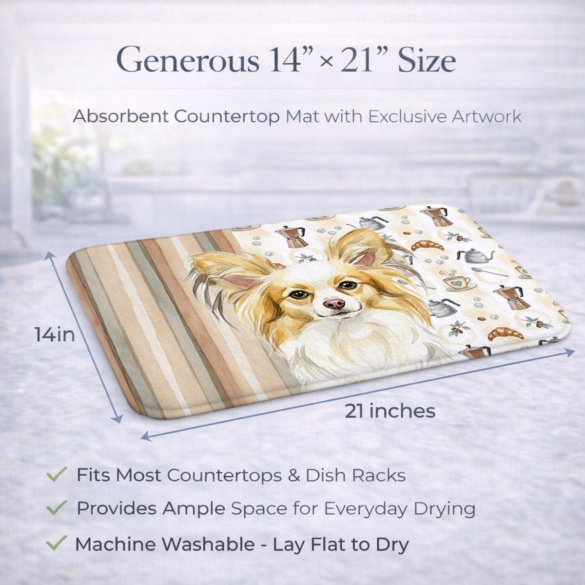 Picture of Carolines Treasures WDK7542DDM 21 x 14 in. Lemon & White Papillon Coffee Bar Dish Drying Mat