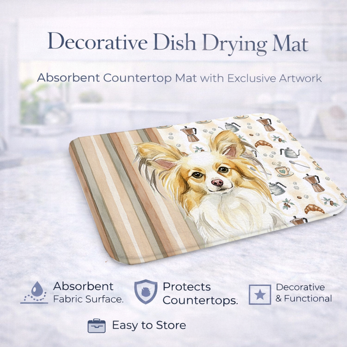 Picture of Carolines Treasures WDK7542DDM 21 x 14 in. Lemon & White Papillon Coffee Bar Dish Drying Mat