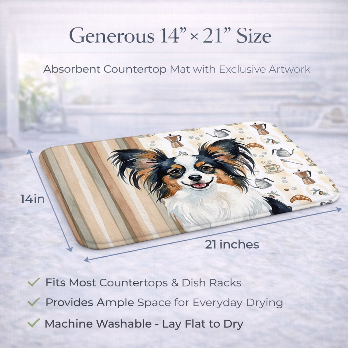 Picture of Carolines Treasures WDK7543DDM 21 x 14 in. Tricoilor Papillon Coffee Bar Dish Drying Mat