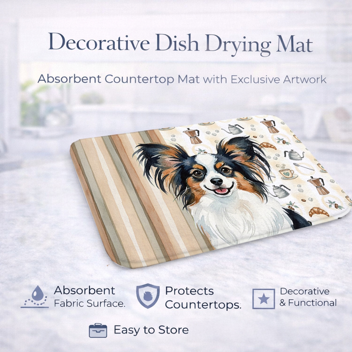 Picture of Carolines Treasures WDK7543DDM 21 x 14 in. Tricoilor Papillon Coffee Bar Dish Drying Mat