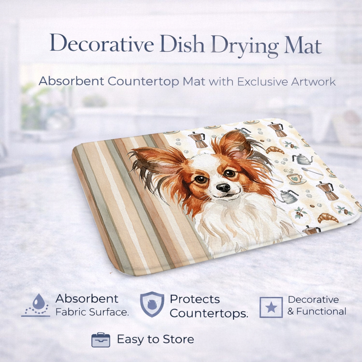 Picture of Carolines Treasures WDK7544DDM 21 x 14 in. White with Red Papillon Coffee Bar Dish Drying Mat