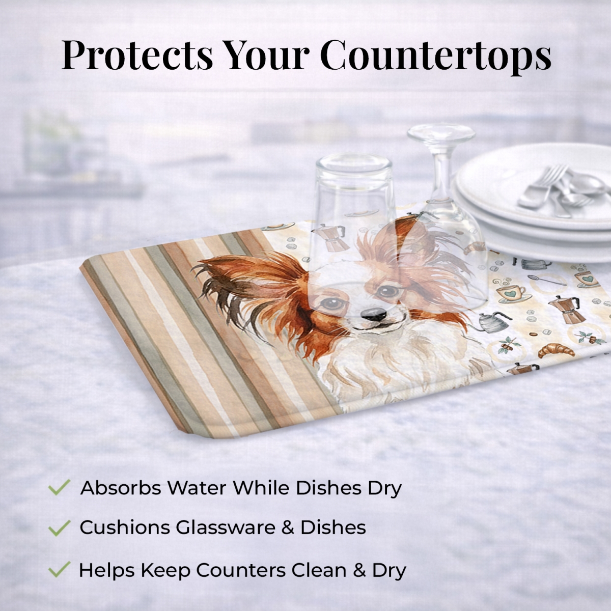 Picture of Carolines Treasures WDK7544DDM 21 x 14 in. White with Red Papillon Coffee Bar Dish Drying Mat