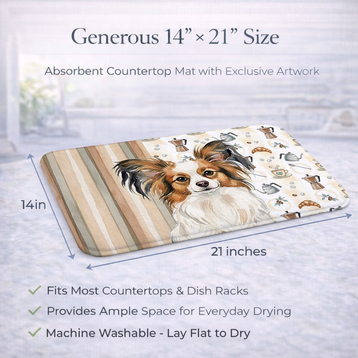 Picture of Carolines Treasures WDK7545DDM 21 x 14 in. White with Sable Papillon Coffee Bar Dish Drying Mat