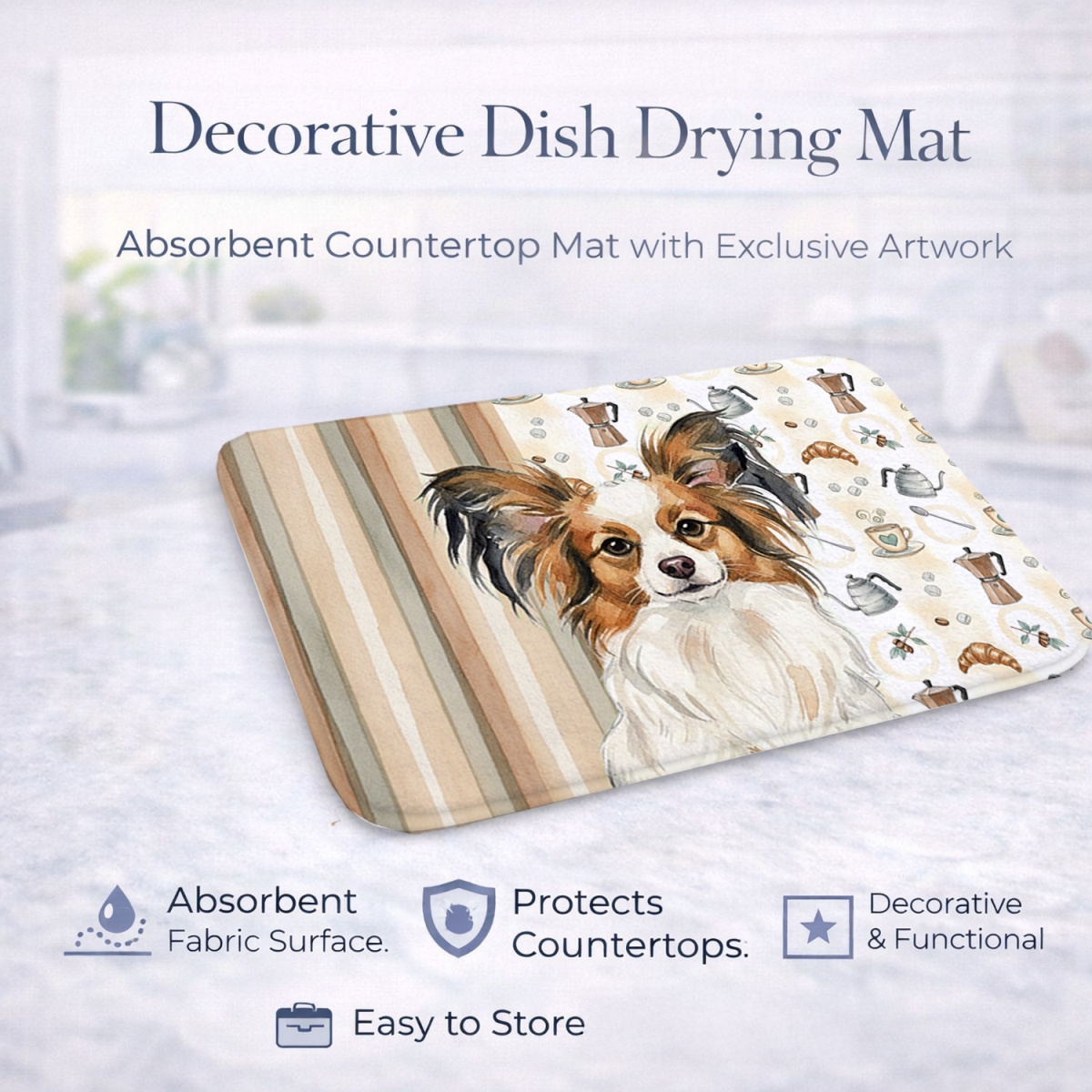 Picture of Carolines Treasures WDK7545DDM 21 x 14 in. White with Sable Papillon Coffee Bar Dish Drying Mat