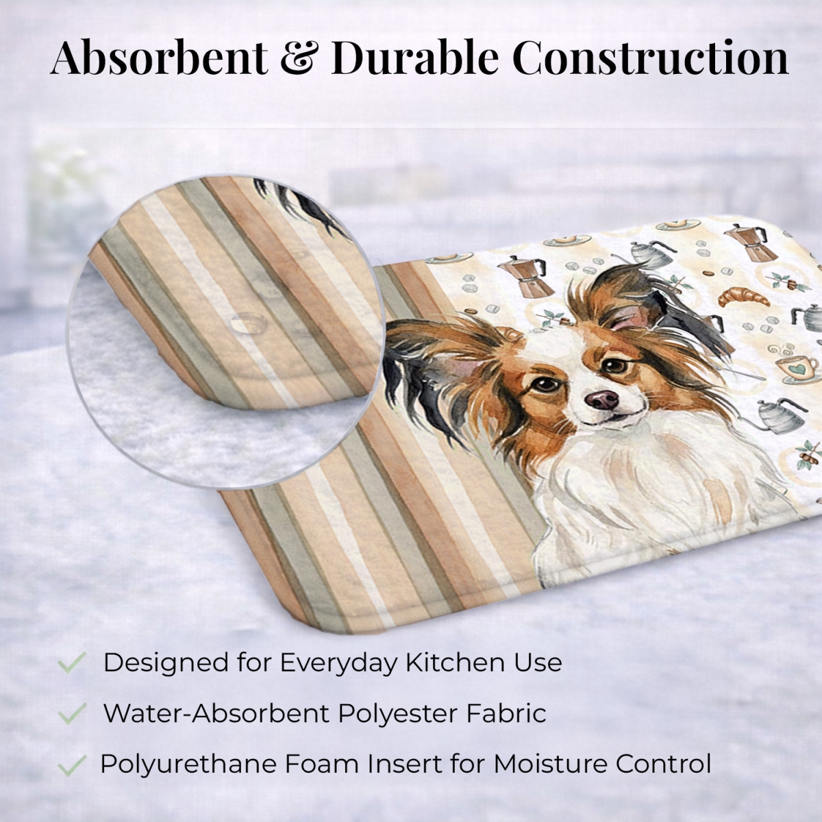 Picture of Carolines Treasures WDK7545DDM 21 x 14 in. White with Sable Papillon Coffee Bar Dish Drying Mat