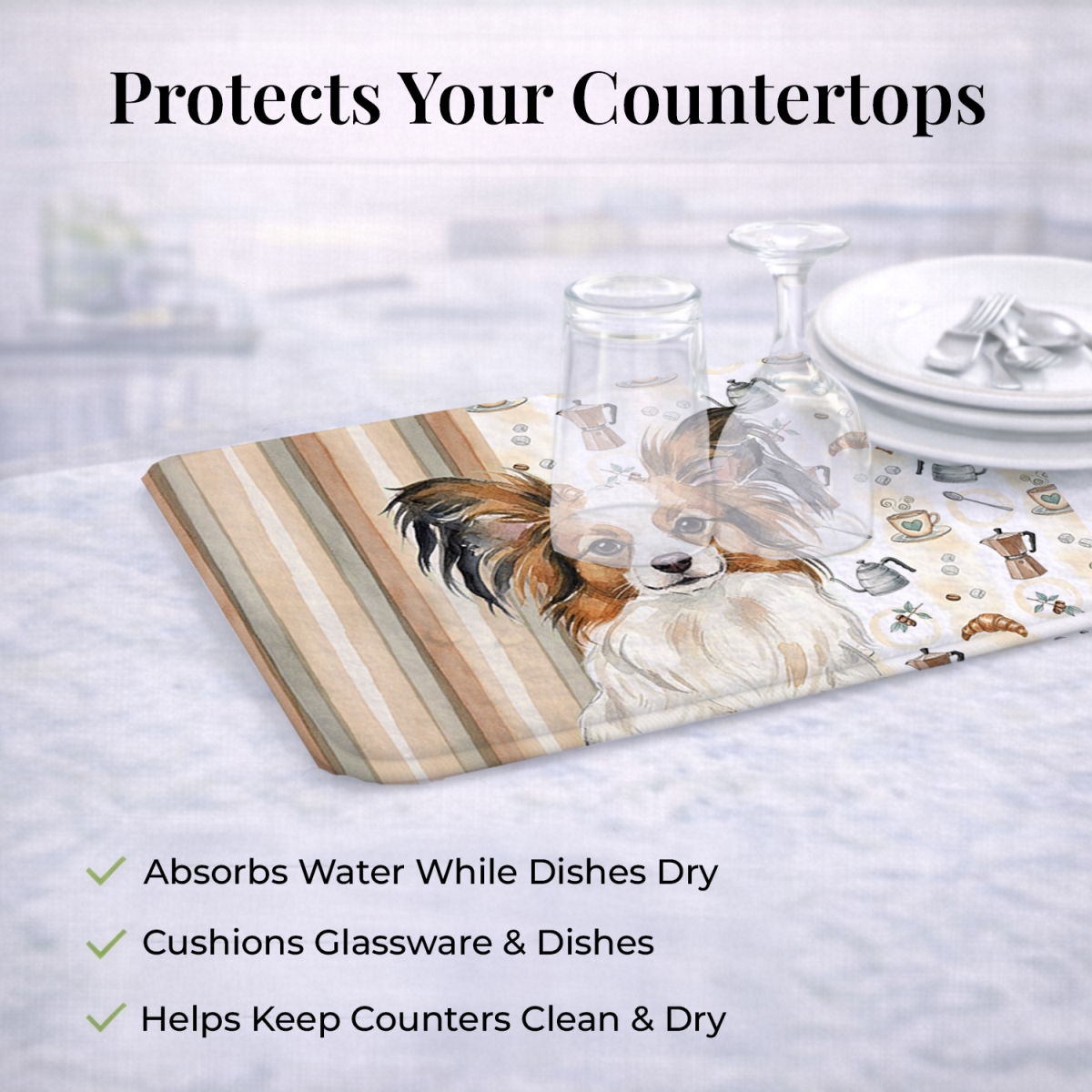 Picture of Carolines Treasures WDK7545DDM 21 x 14 in. White with Sable Papillon Coffee Bar Dish Drying Mat