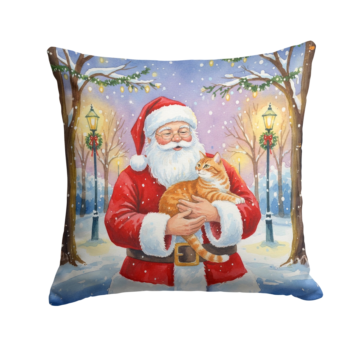 FNT1143PW1818 18 x 18 in. Orange Classic Tabby Cat with Santa Claus Throw Pillow