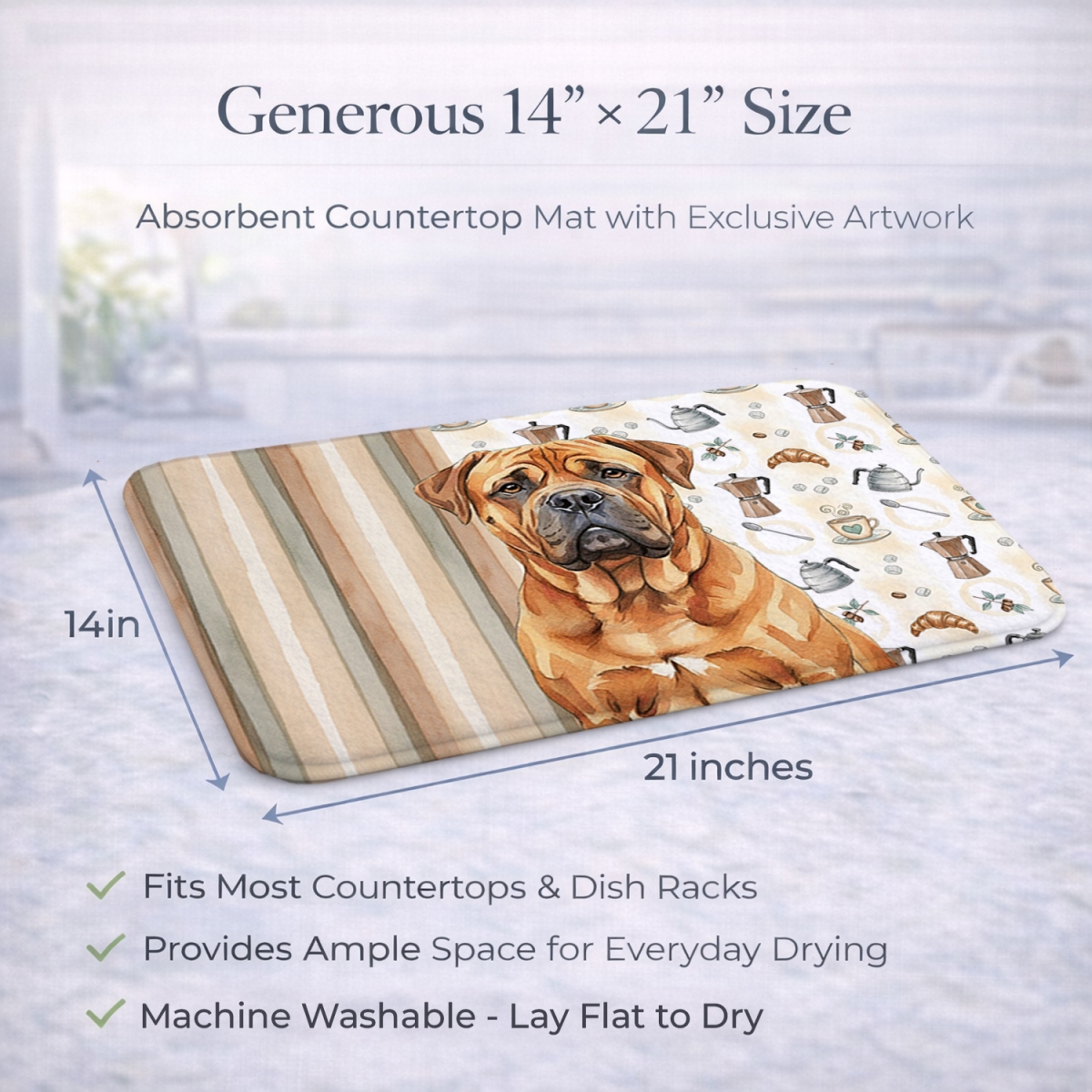 Picture of Carolines Treasures WDK7354DDM 21 x 14 in. Red Bullmastiff Coffee Bar Dish Drying Mat