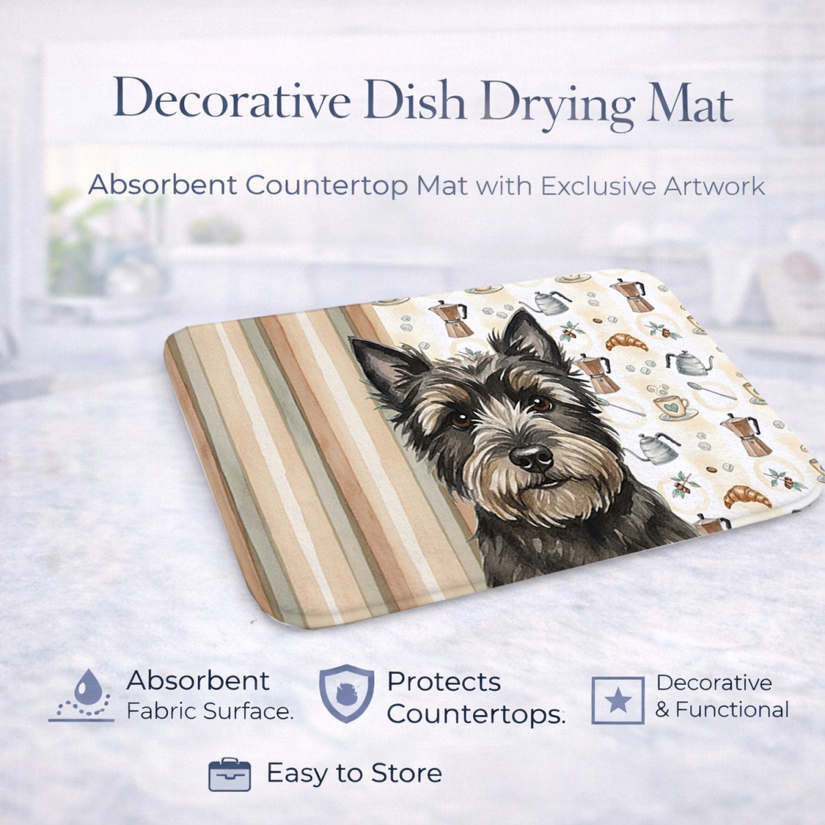 Picture of Carolines Treasures WDK7355DDM 21 x 14 in. Black Cairn Terrier Coffee Bar Dish Drying Mat