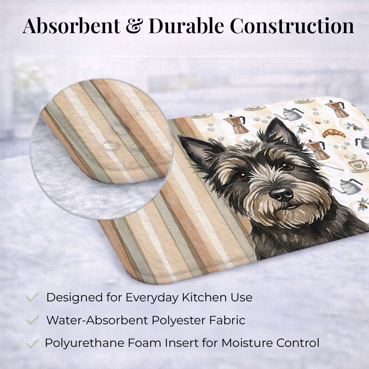 Picture of Carolines Treasures WDK7355DDM 21 x 14 in. Black Cairn Terrier Coffee Bar Dish Drying Mat