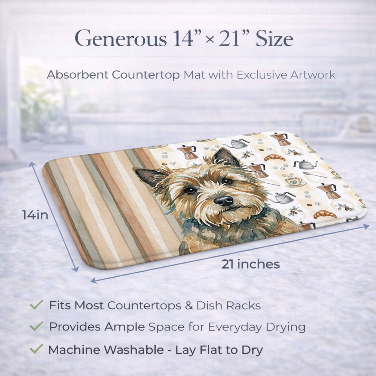 Picture of Carolines Treasures WDK7356DDM 21 x 14 in. Cairn Terrier Coffee Bar Dish Drying Mat