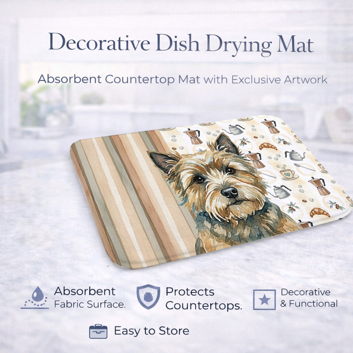 Picture of Carolines Treasures WDK7356DDM 21 x 14 in. Cairn Terrier Coffee Bar Dish Drying Mat
