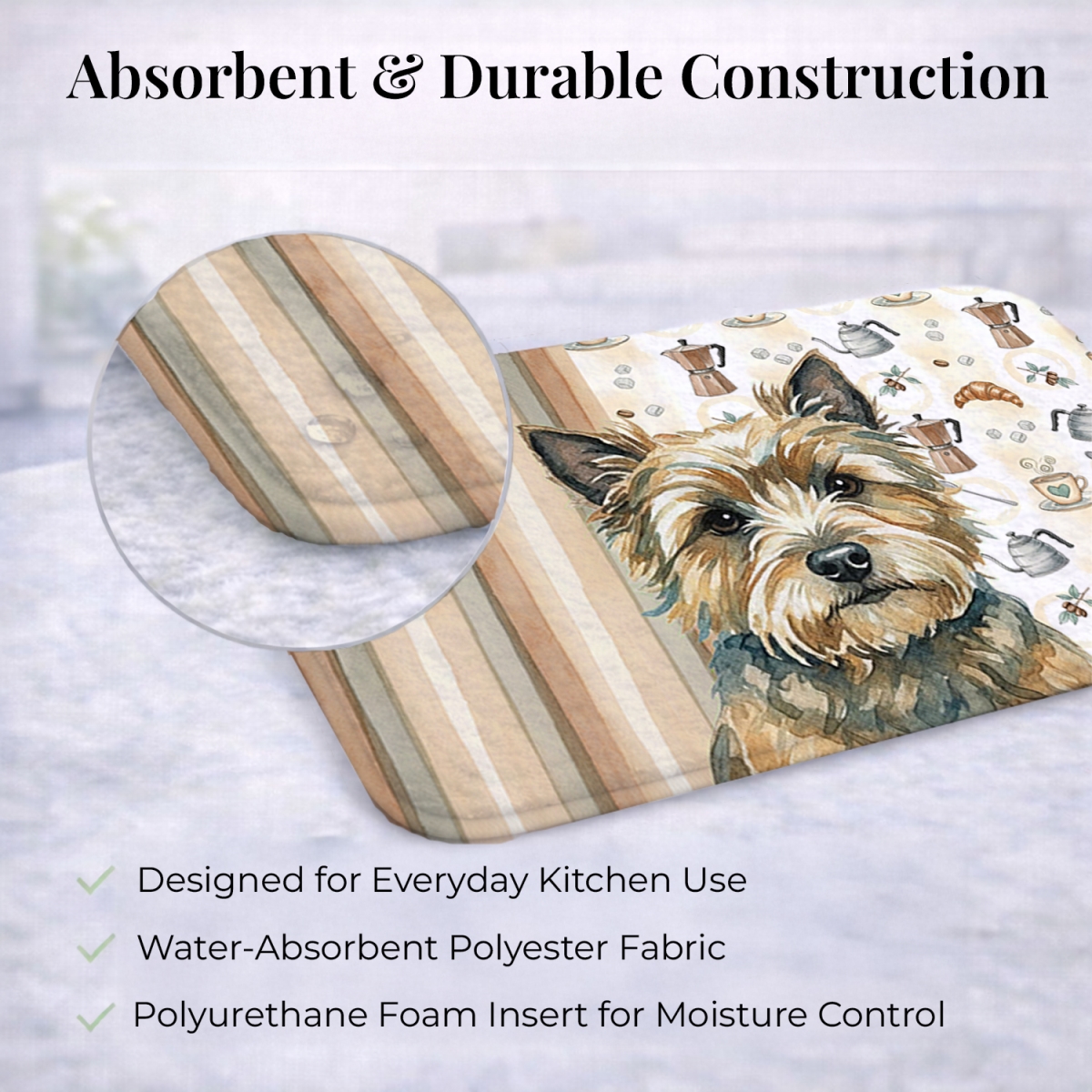 Picture of Carolines Treasures WDK7356DDM 21 x 14 in. Cairn Terrier Coffee Bar Dish Drying Mat