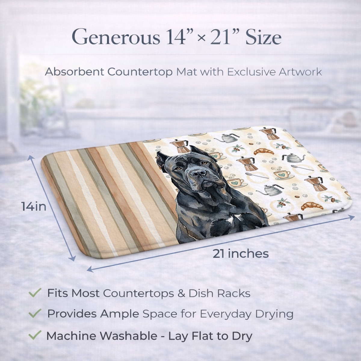 Picture of Carolines Treasures WDK7357DDM 21 x 14 in. Cane Corso Coffee Bar Dish Drying Mat
