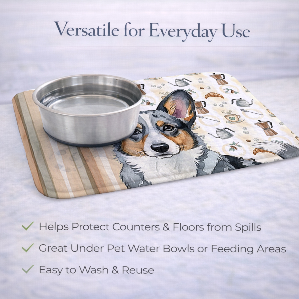 Picture of Carolines Treasures WDK7359DDM 21 x 14 in. Blue Merle Cardigan Welsh Corgi Coffee Bar Dish Drying Mat