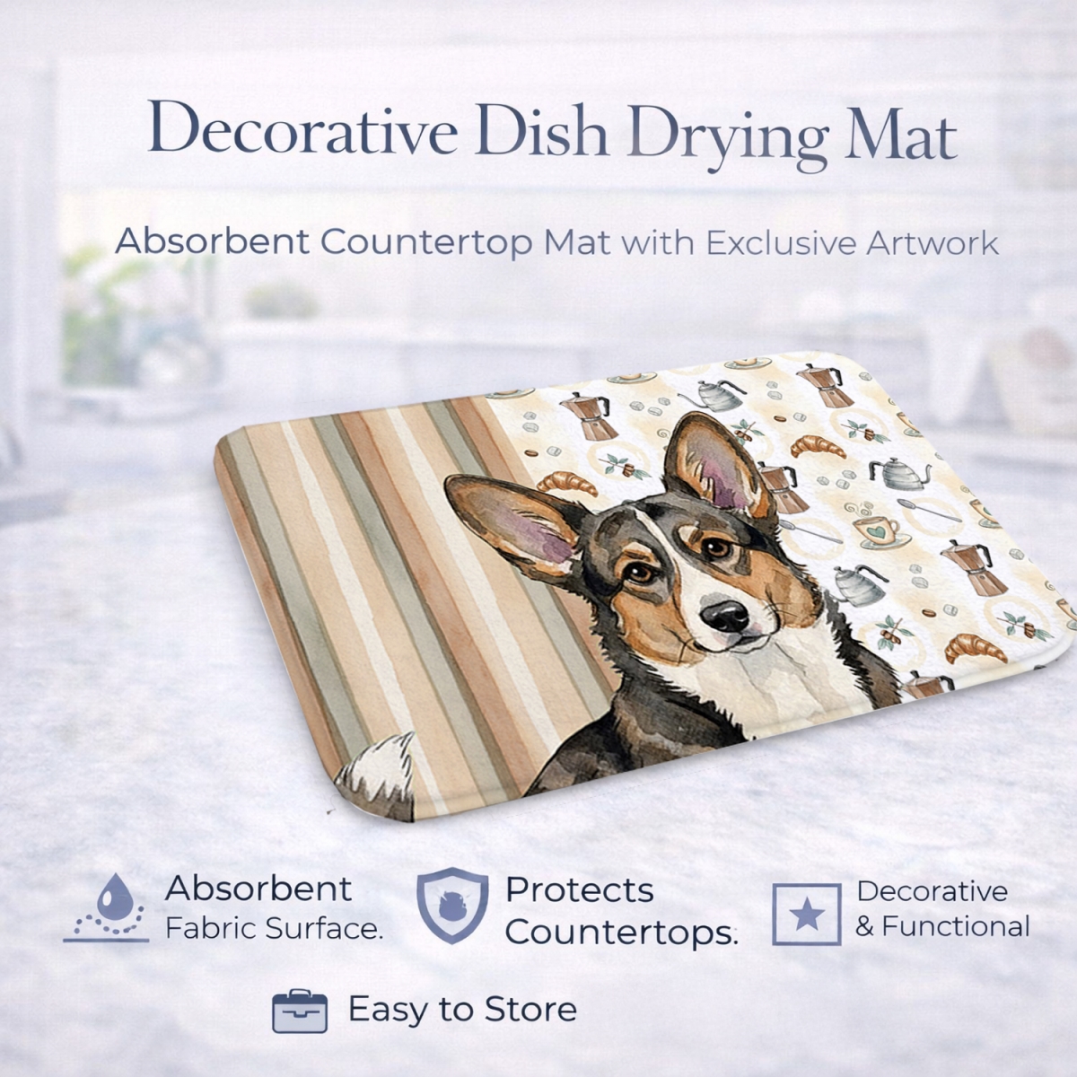 Picture of Carolines Treasures WDK7360DDM 21 x 14 in. Brindle Cardigan Welsh Corgi Coffee Bar Dish Drying Mat