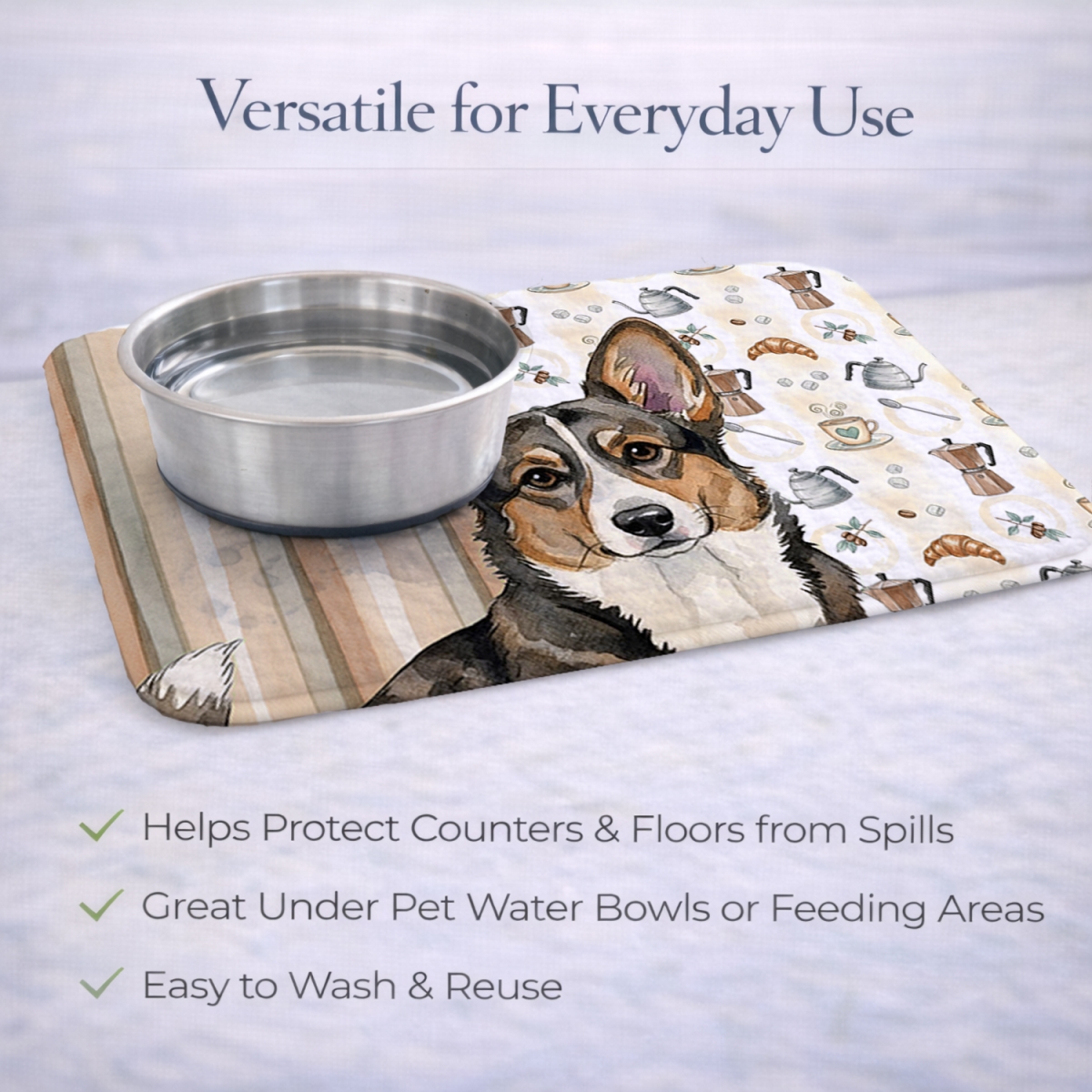 Picture of Carolines Treasures WDK7360DDM 21 x 14 in. Brindle Cardigan Welsh Corgi Coffee Bar Dish Drying Mat