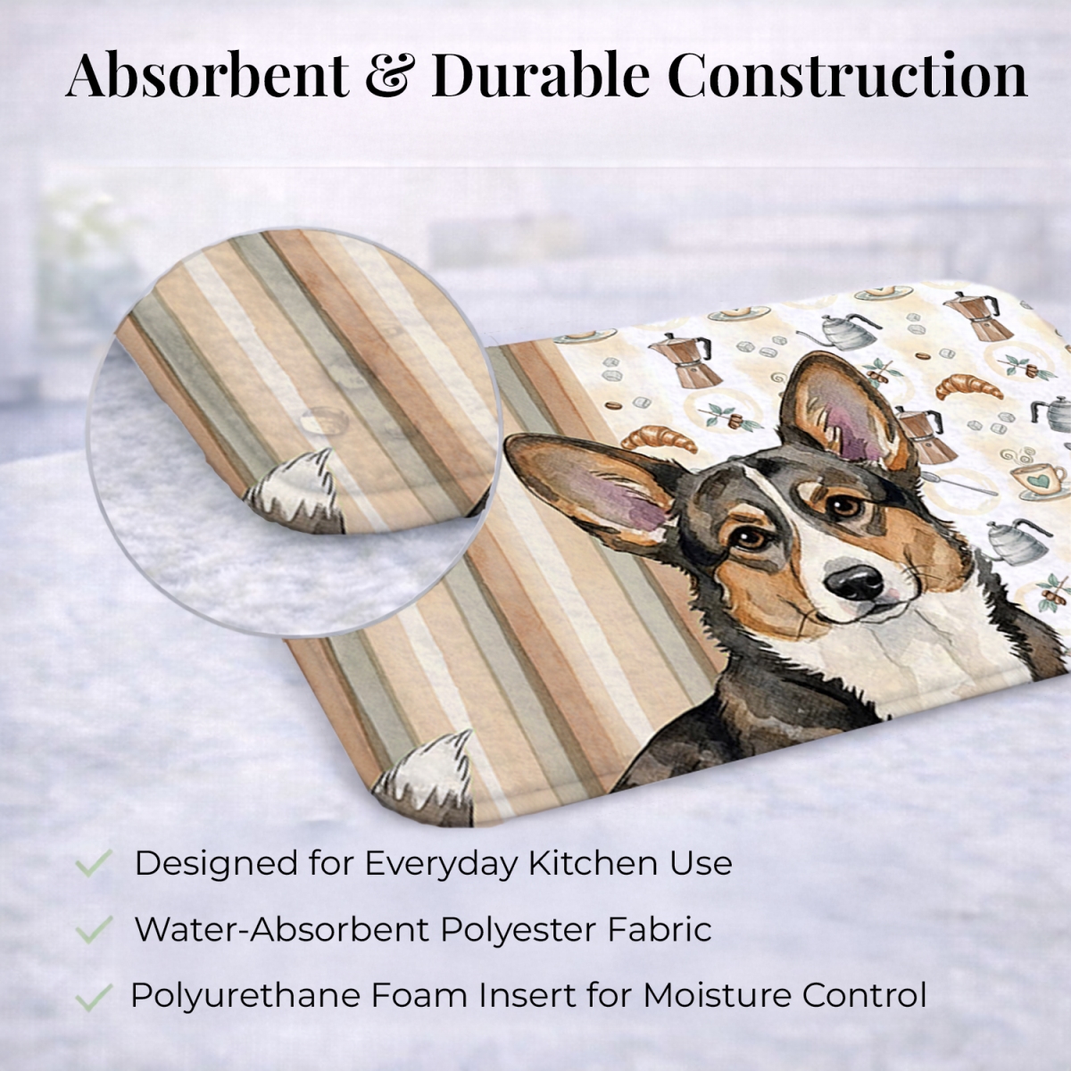 Picture of Carolines Treasures WDK7360DDM 21 x 14 in. Brindle Cardigan Welsh Corgi Coffee Bar Dish Drying Mat