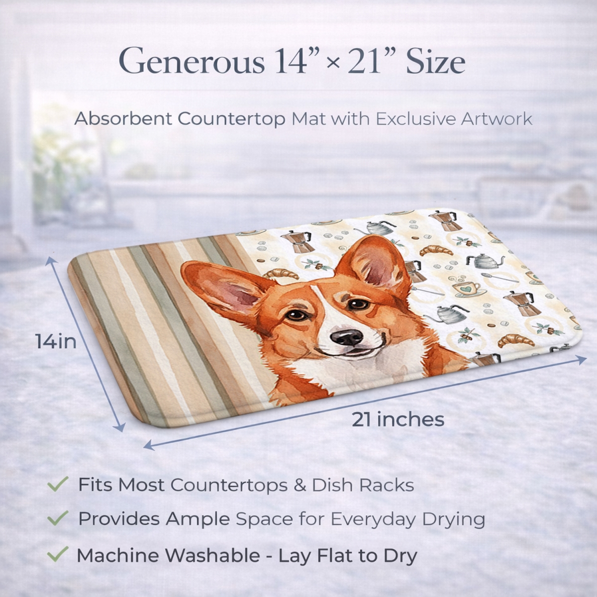 Picture of Carolines Treasures WDK7361DDM 21 x 14 in. Red Cardigan Welsh Corgi Coffee Bar Dish Drying Mat