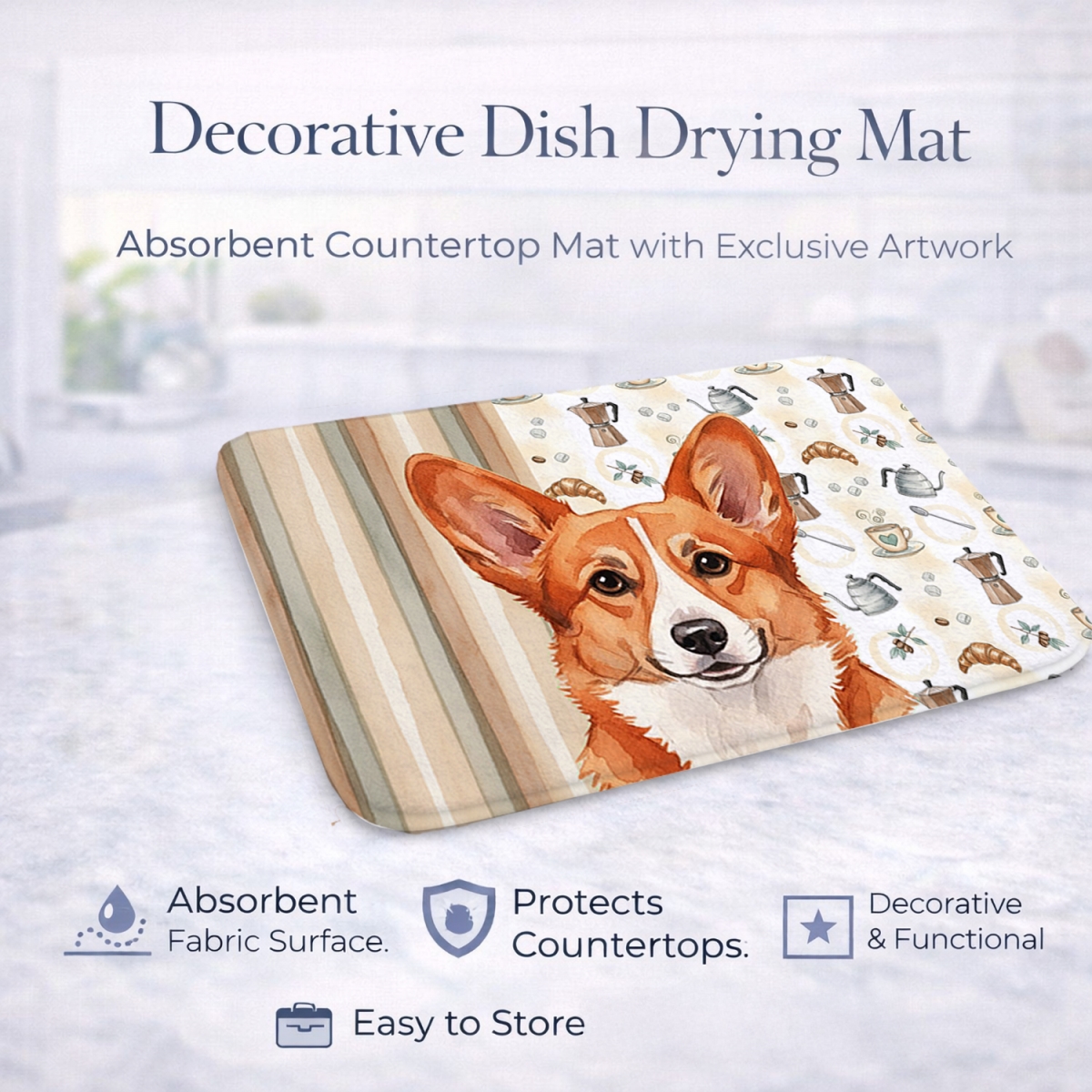 Picture of Carolines Treasures WDK7361DDM 21 x 14 in. Red Cardigan Welsh Corgi Coffee Bar Dish Drying Mat