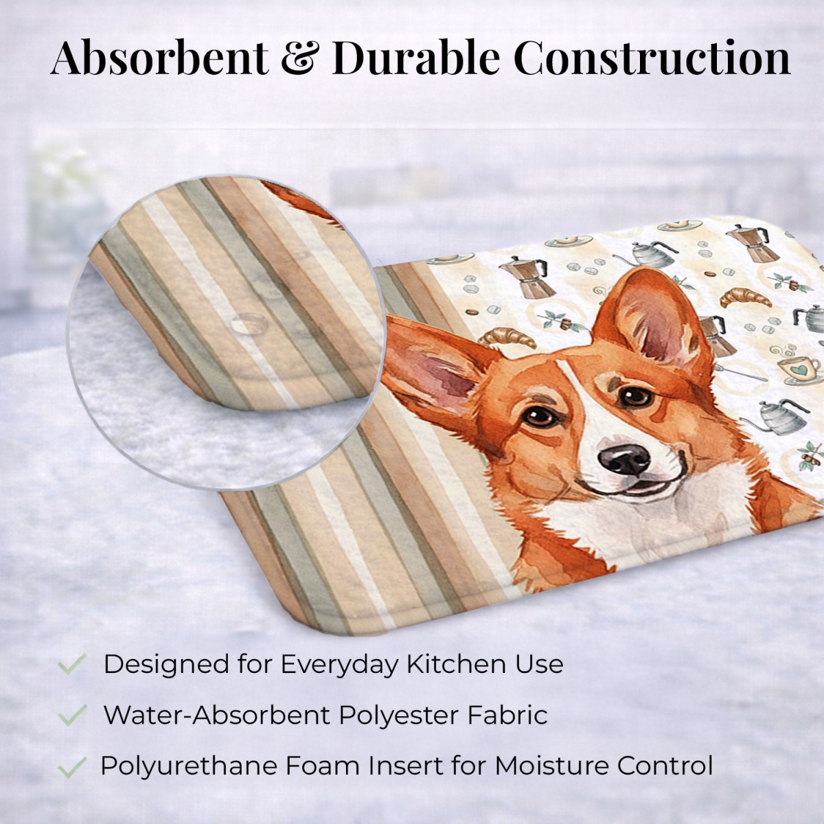 Picture of Carolines Treasures WDK7361DDM 21 x 14 in. Red Cardigan Welsh Corgi Coffee Bar Dish Drying Mat