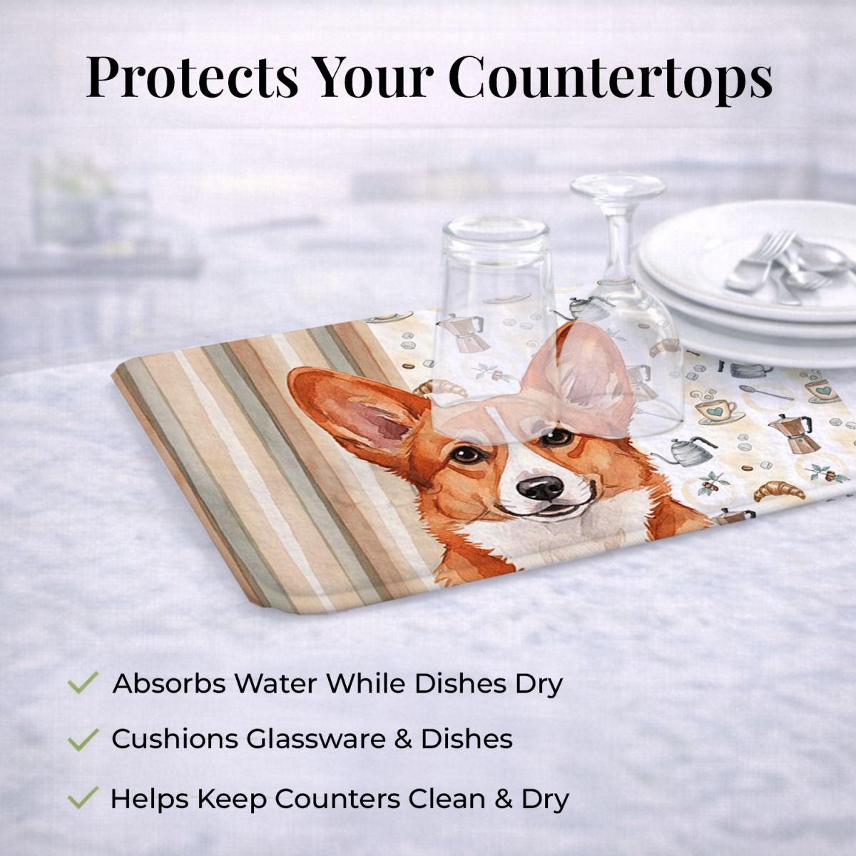 Picture of Carolines Treasures WDK7361DDM 21 x 14 in. Red Cardigan Welsh Corgi Coffee Bar Dish Drying Mat