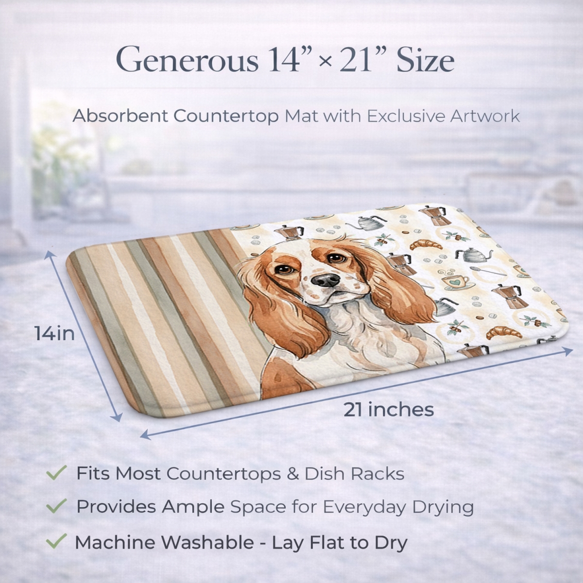 Picture of Carolines Treasures WDK7363DDM 21 x 14 in. Blenheim Cavalier Spaniel Coffee Bar Dish Drying Mat