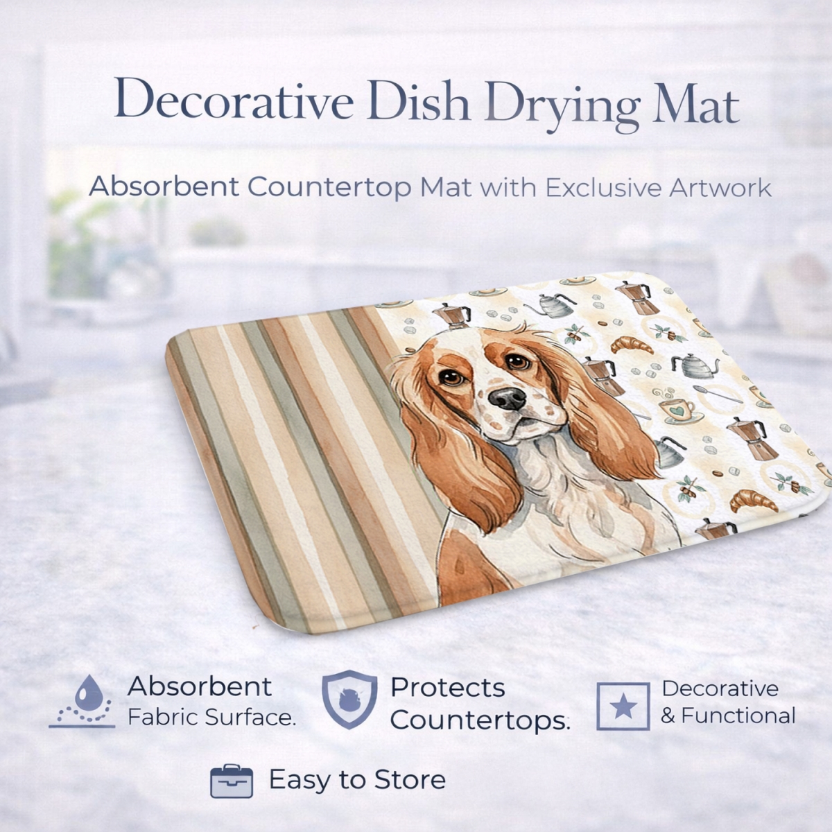 Picture of Carolines Treasures WDK7363DDM 21 x 14 in. Blenheim Cavalier Spaniel Coffee Bar Dish Drying Mat