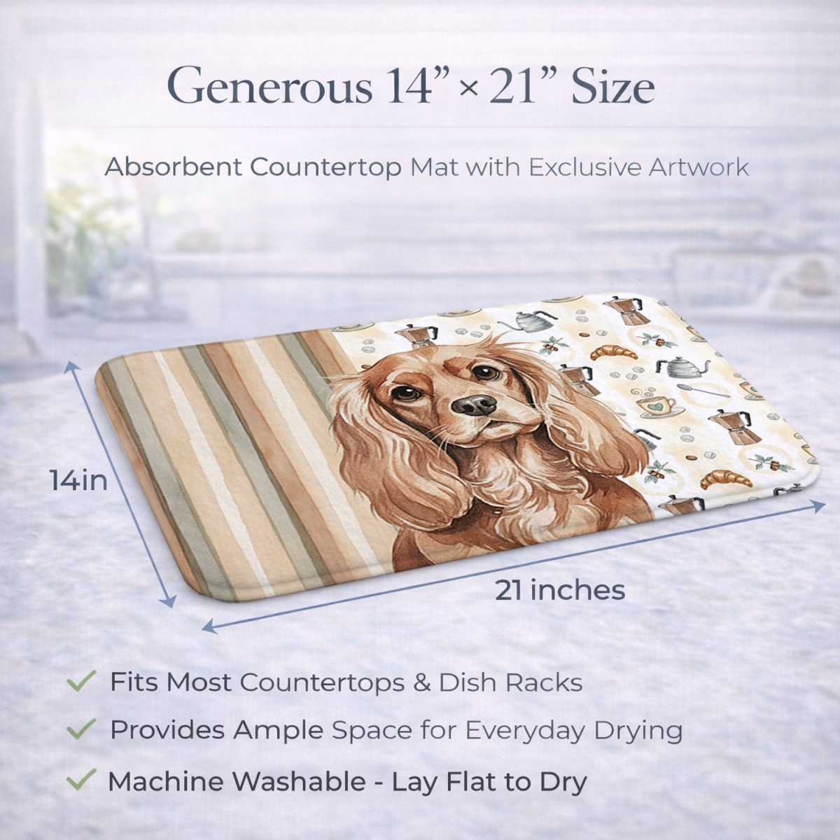 Picture of Carolines Treasures WDK7364DDM 21 x 14 in. Ruby Cavalier Spaniel Coffee Bar Dish Drying Mat