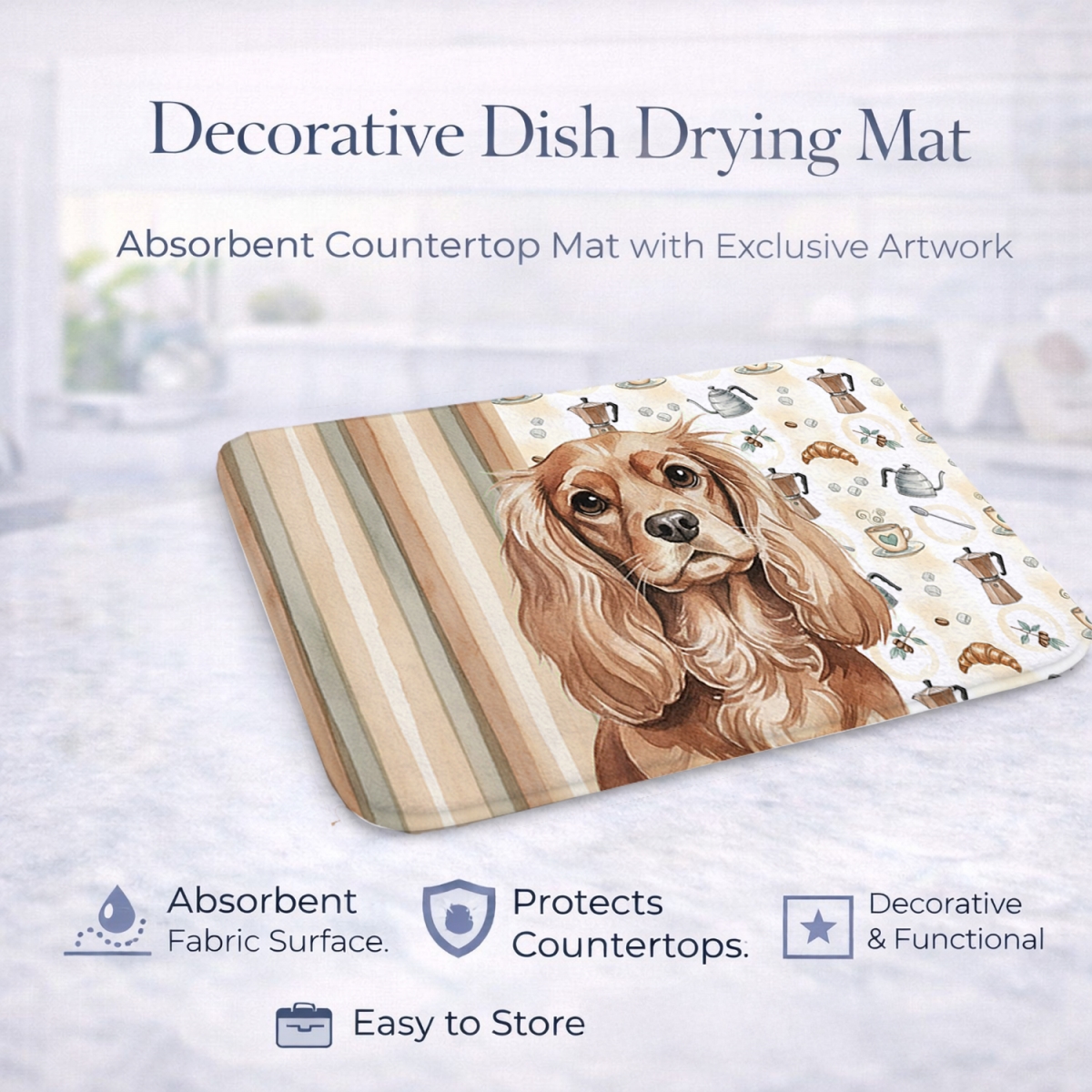 Picture of Carolines Treasures WDK7364DDM 21 x 14 in. Ruby Cavalier Spaniel Coffee Bar Dish Drying Mat