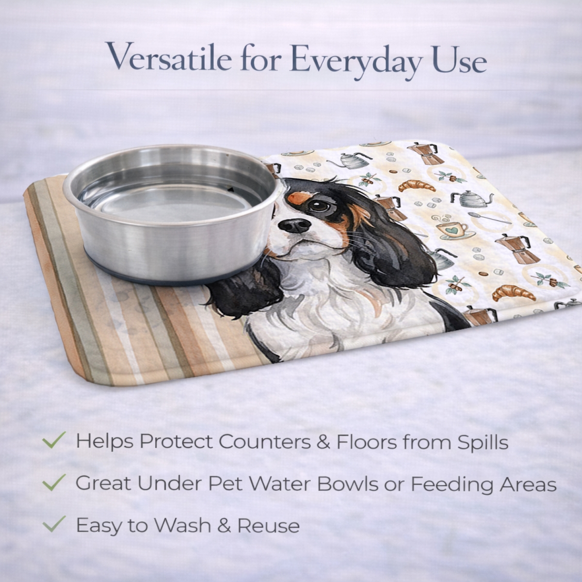 Picture of Carolines Treasures WDK7365DDM 21 x 14 in. Tricolor Cavalier Spaniel Coffee Bar Dish Drying Mat