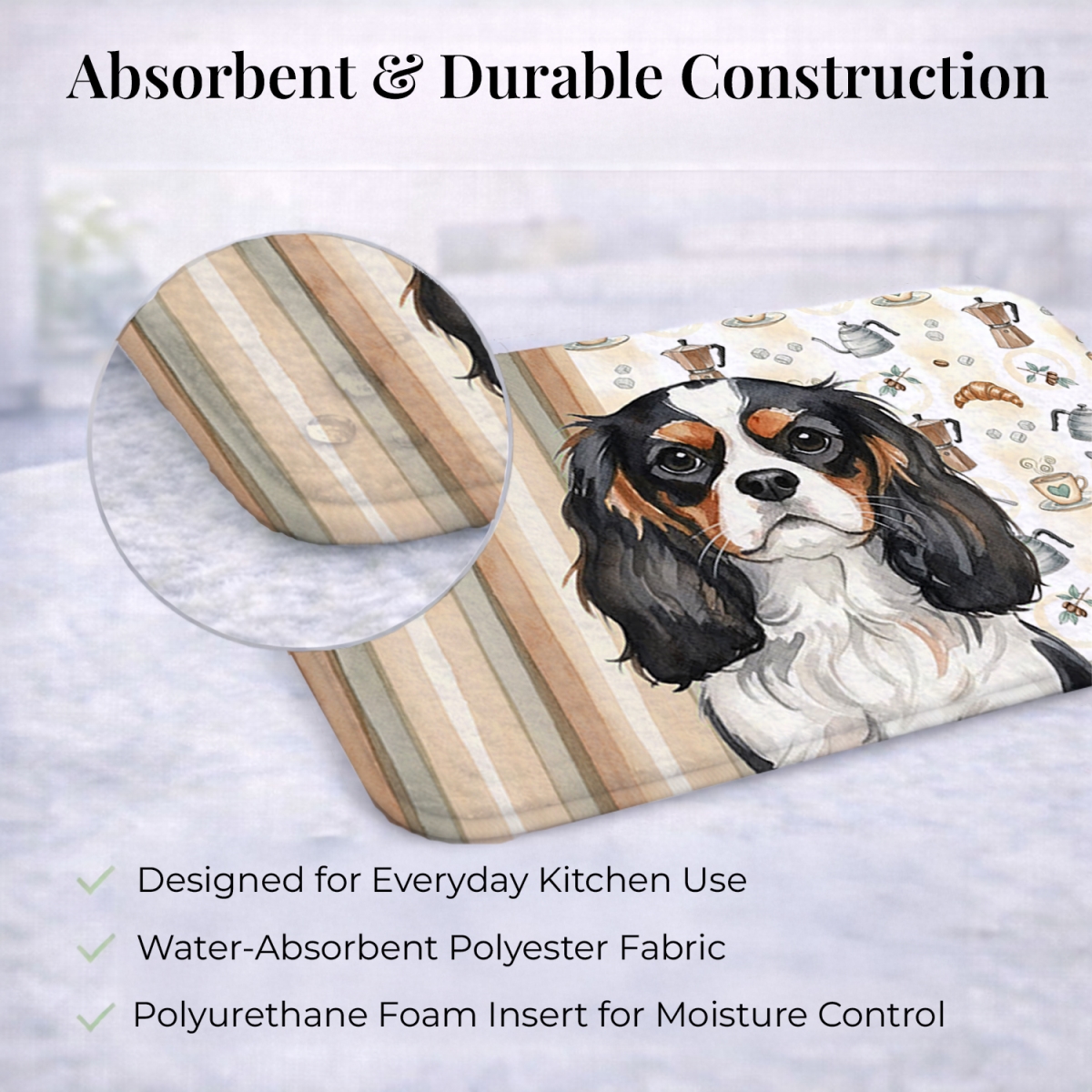 Picture of Carolines Treasures WDK7365DDM 21 x 14 in. Tricolor Cavalier Spaniel Coffee Bar Dish Drying Mat