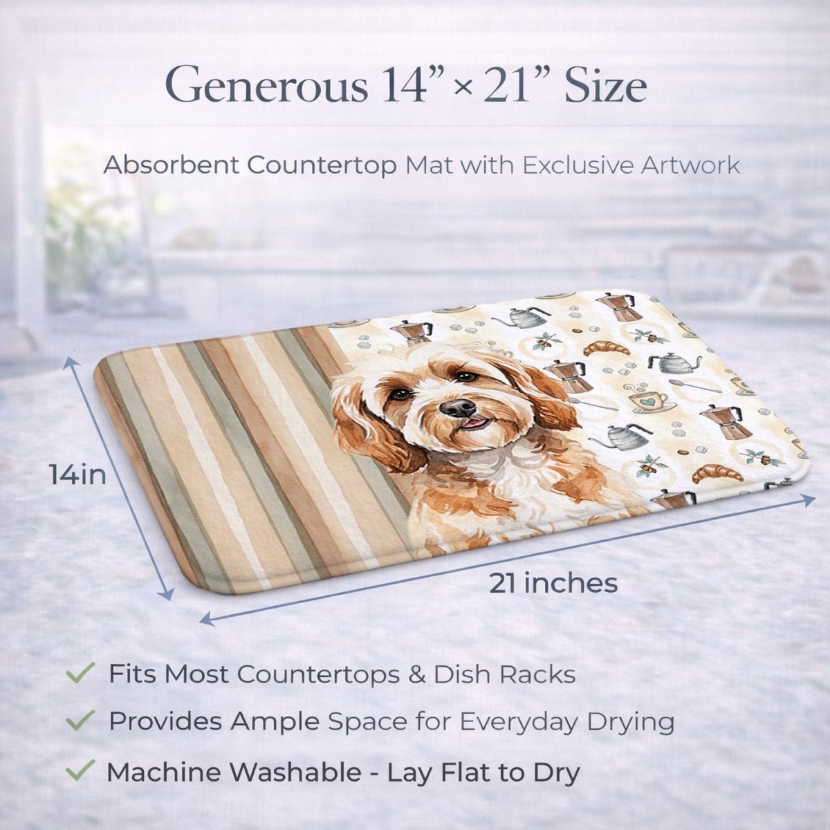 Picture of Carolines Treasures WDK7366DDM 21 x 14 in. Cavapoo Coffee Bar Dish Drying Mat