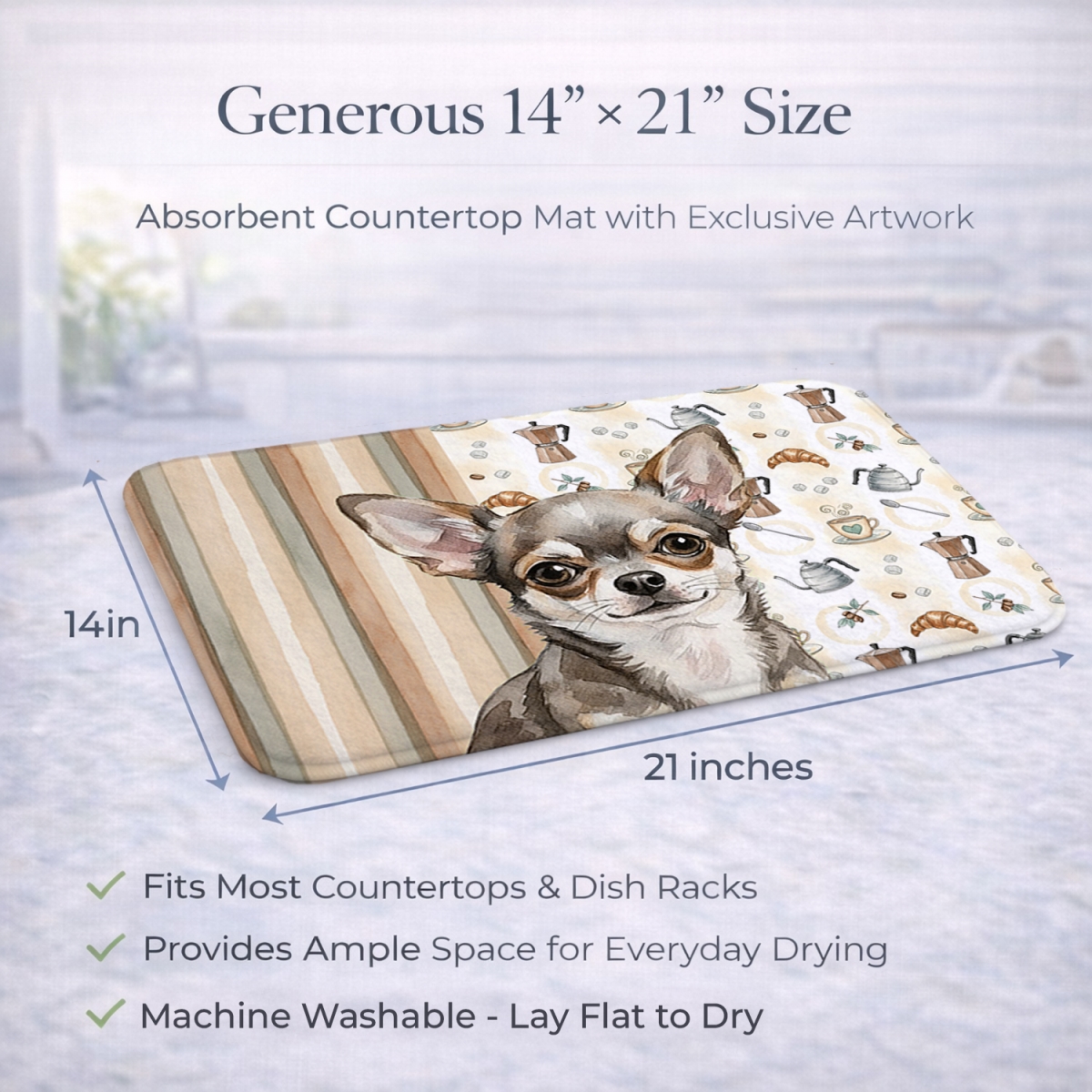 Picture of Carolines Treasures WDK7368DDM 21 x 14 in. Chihuahua Coffee Bar Dish Drying Mat