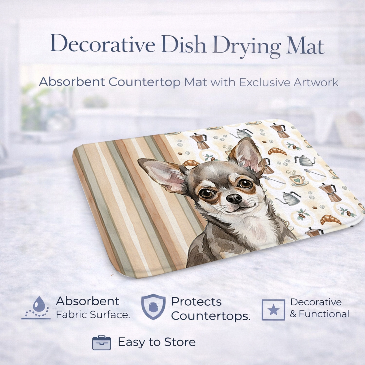 Picture of Carolines Treasures WDK7368DDM 21 x 14 in. Chihuahua Coffee Bar Dish Drying Mat