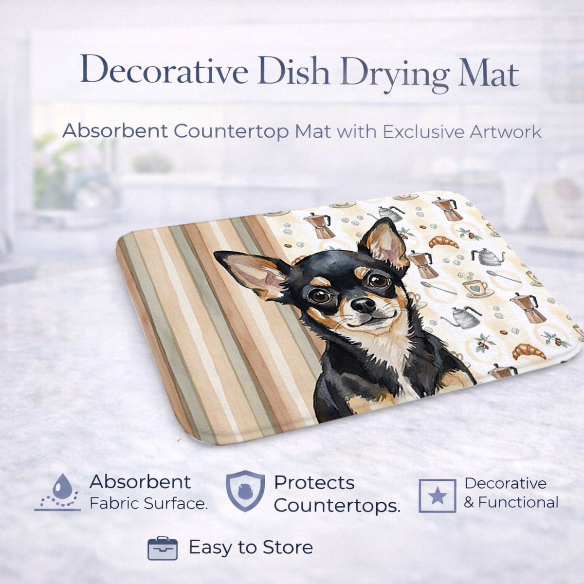 Picture of Carolines Treasures WDK7369DDM 21 x 14 in. Black & Tan Chihuahua Coffee Bar Dish Drying Mat