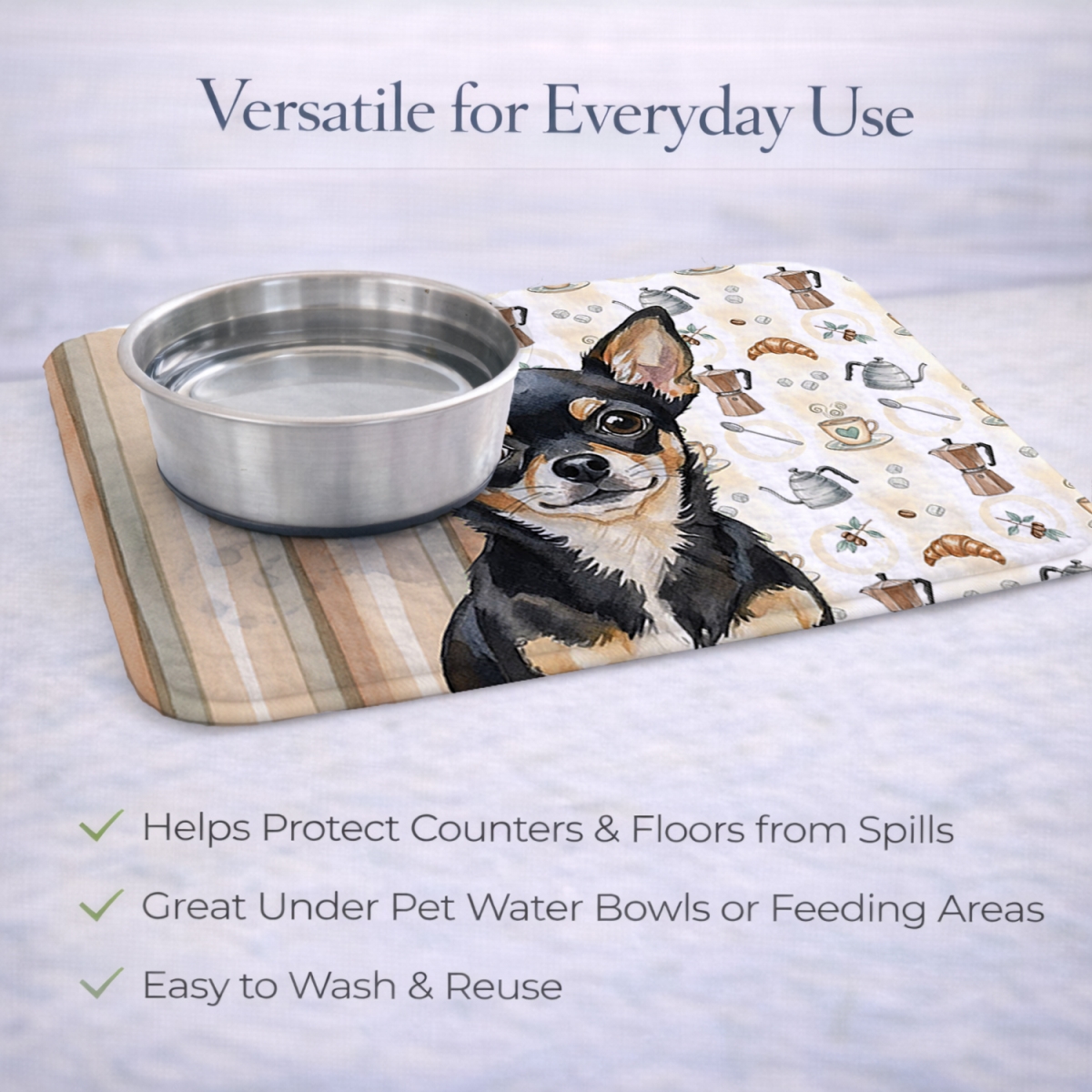 Picture of Carolines Treasures WDK7369DDM 21 x 14 in. Black & Tan Chihuahua Coffee Bar Dish Drying Mat