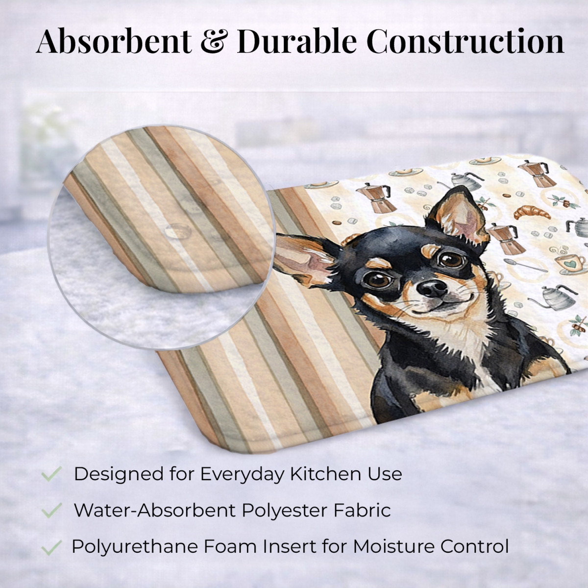 Picture of Carolines Treasures WDK7369DDM 21 x 14 in. Black & Tan Chihuahua Coffee Bar Dish Drying Mat