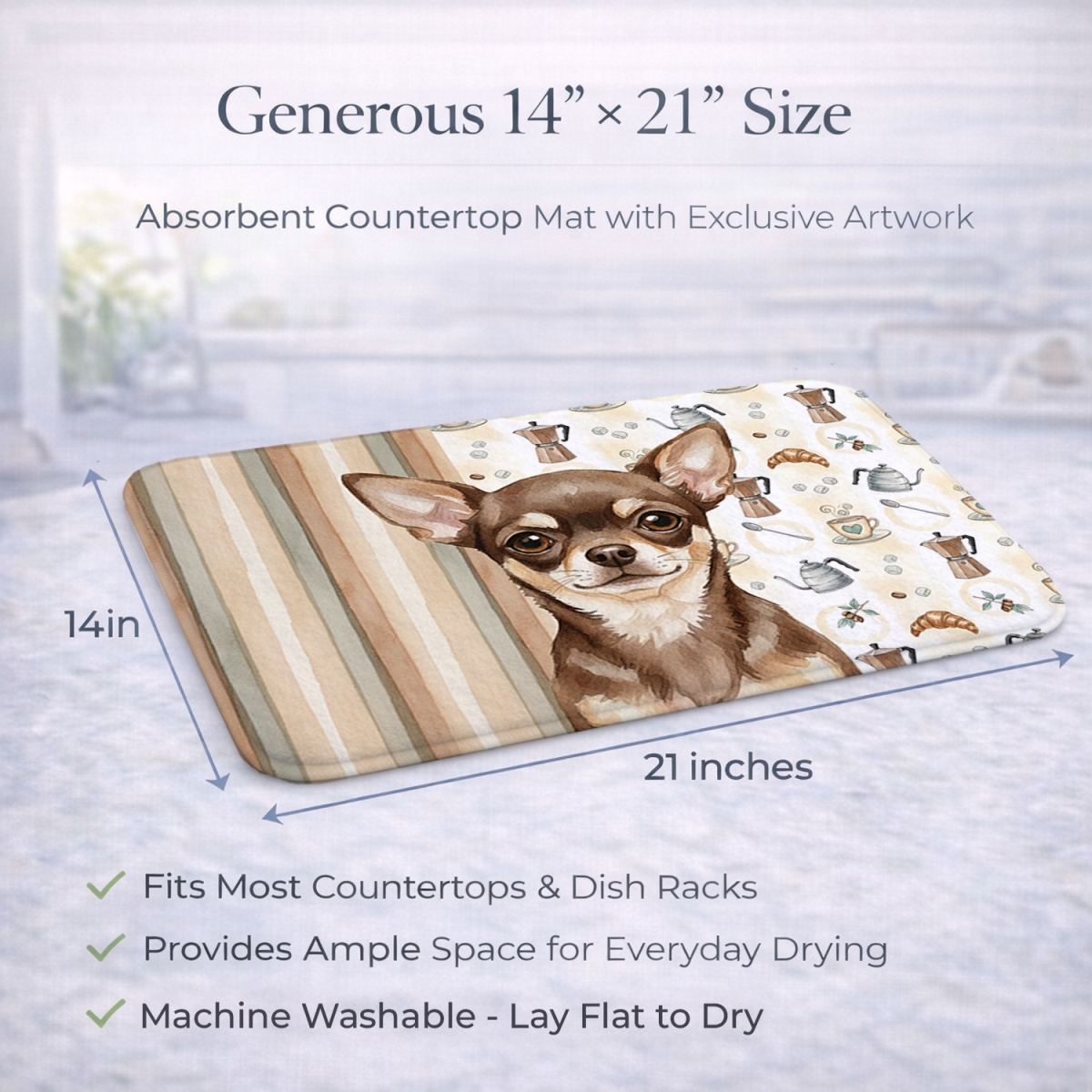 Picture of Carolines Treasures WDK7370DDM 21 x 14 in. Chocolate Chihuahua Coffee Bar Dish Drying Mat
