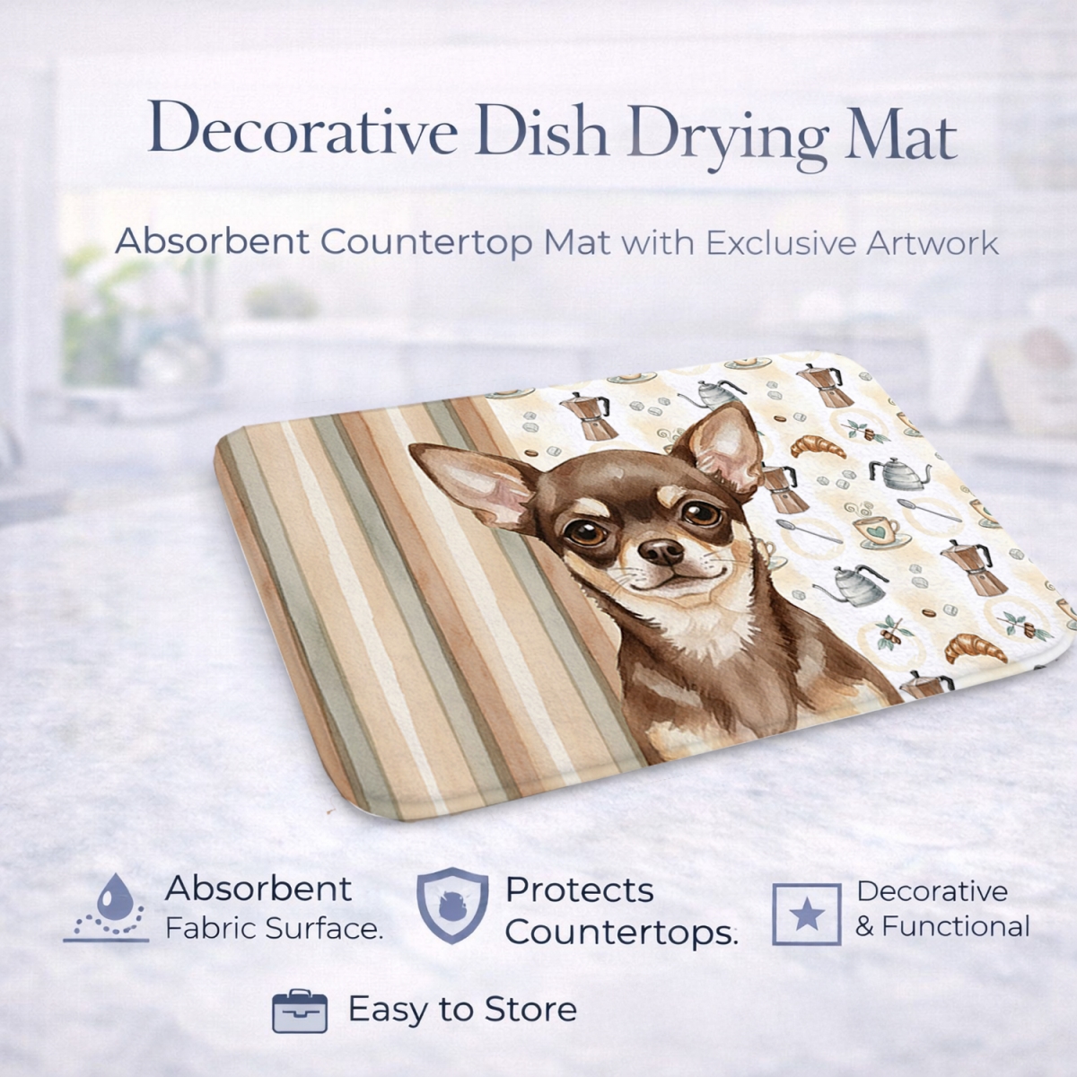 Picture of Carolines Treasures WDK7370DDM 21 x 14 in. Chocolate Chihuahua Coffee Bar Dish Drying Mat