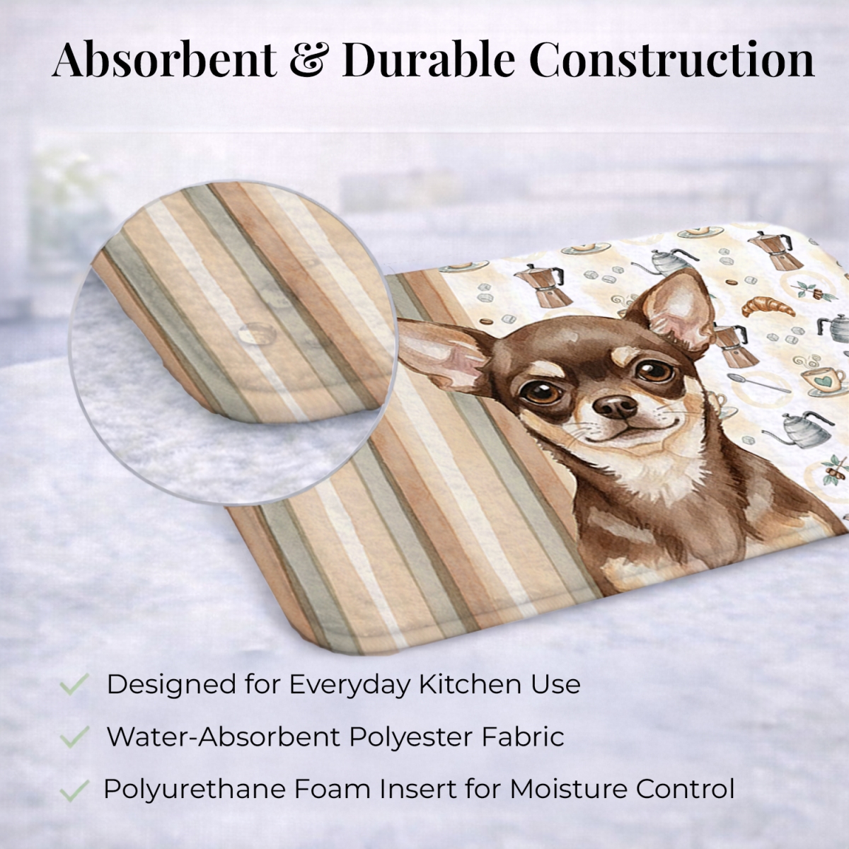 Picture of Carolines Treasures WDK7370DDM 21 x 14 in. Chocolate Chihuahua Coffee Bar Dish Drying Mat