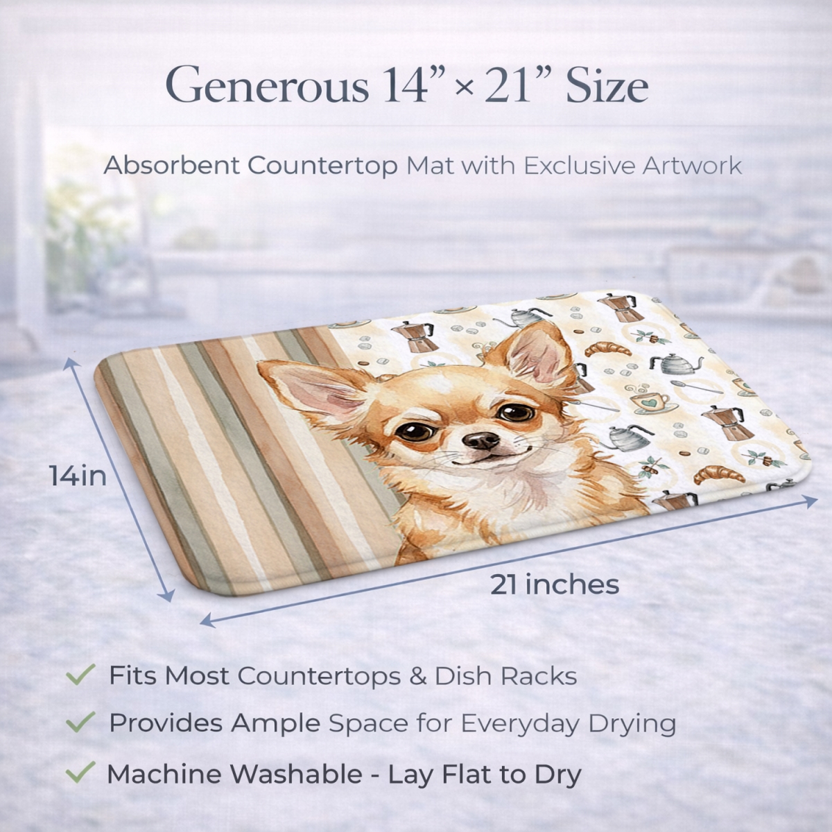 Picture of Carolines Treasures WDK7371DDM 21 x 14 in. Fawn Chihuahua Coffee Bar Dish Drying Mat