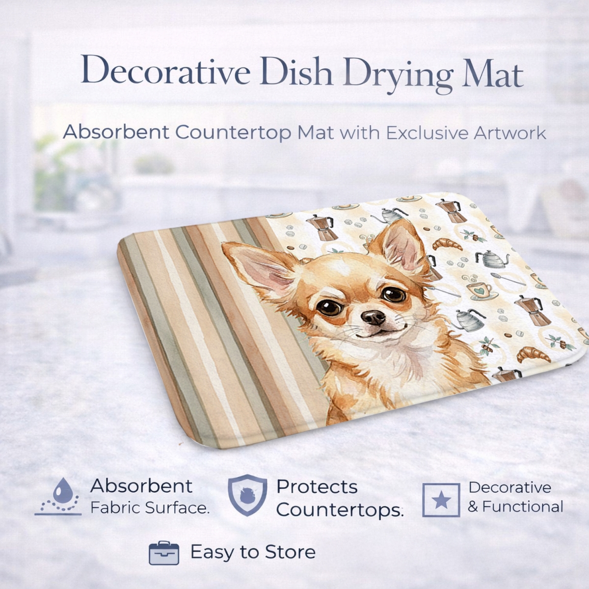 Picture of Carolines Treasures WDK7371DDM 21 x 14 in. Fawn Chihuahua Coffee Bar Dish Drying Mat