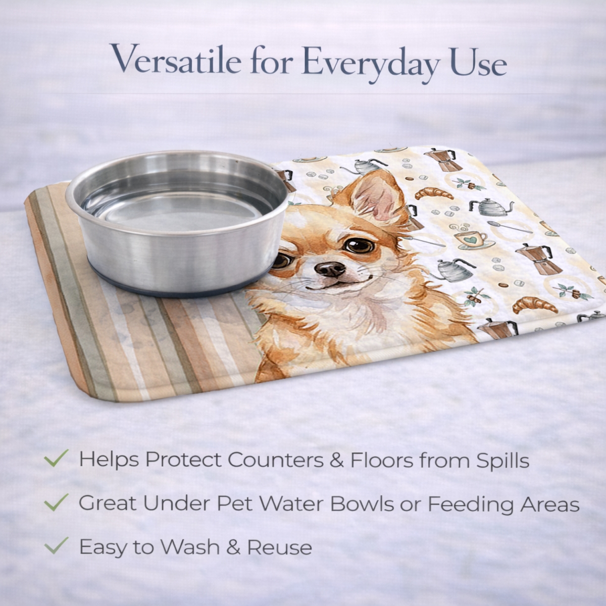 Picture of Carolines Treasures WDK7371DDM 21 x 14 in. Fawn Chihuahua Coffee Bar Dish Drying Mat