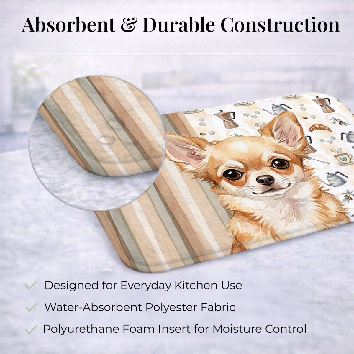 Picture of Carolines Treasures WDK7371DDM 21 x 14 in. Fawn Chihuahua Coffee Bar Dish Drying Mat