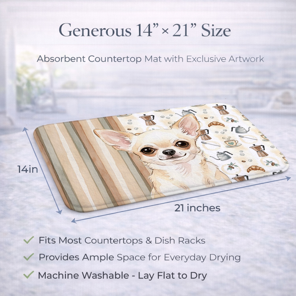 Picture of Carolines Treasures WDK7372DDM 21 x 14 in. Cream Chihuahua Coffee Bar Dish Drying Mat